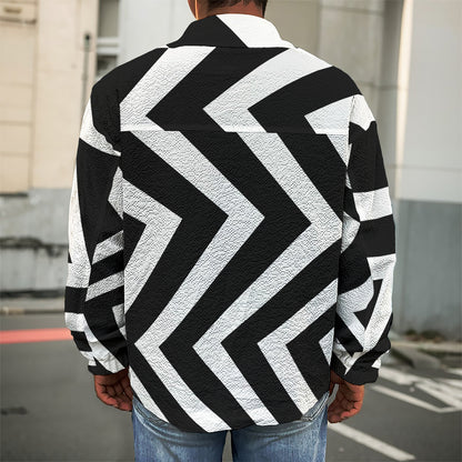 Black And White Zigzag Dazzle Print Men's Shirt Jacket