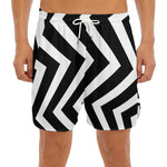 Black And White Zigzag Dazzle Print Men's Split Running Shorts