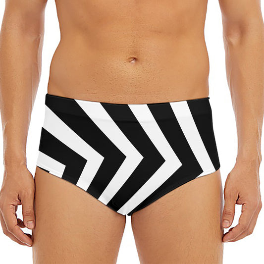 Black And White Zigzag Dazzle Print Men's Triangle Swim Briefs