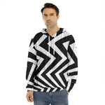 Black And White Zigzag Dazzle Print Men's Velvet Pullover Hoodie