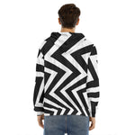 Black And White Zigzag Dazzle Print Men's Velvet Pullover Hoodie