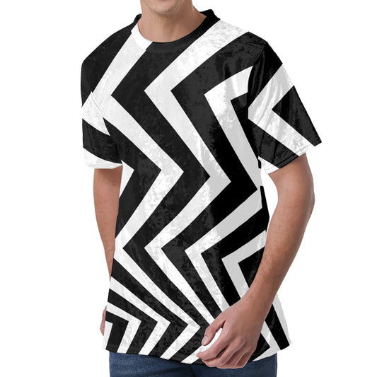 Black And White Zigzag Dazzle Print Men's Velvet T-Shirt
