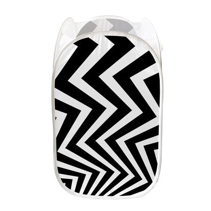 Black And White Zigzag Dazzle Print Mesh Laundry Hamper