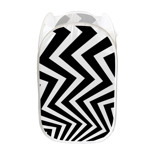 Black And White Zigzag Dazzle Print Mesh Laundry Hamper