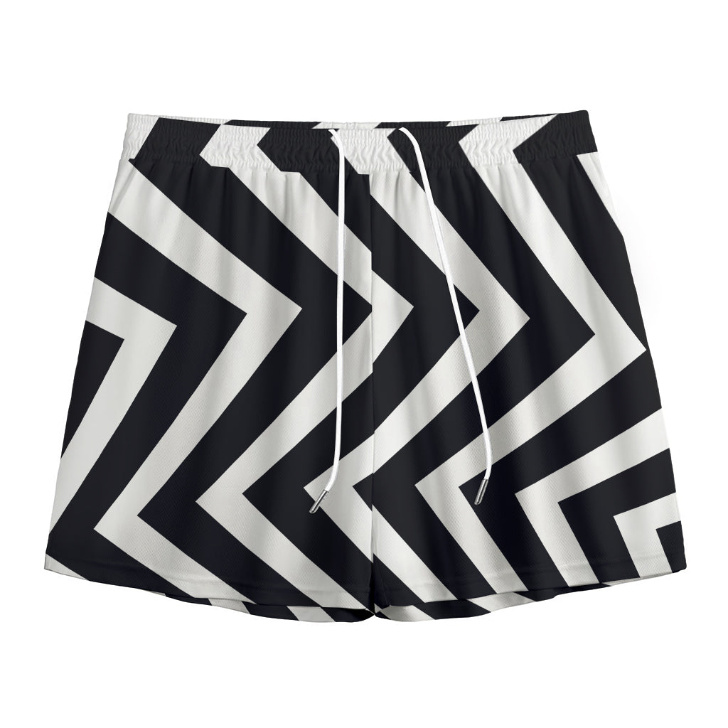 Black And White Zigzag Dazzle Print Mesh Shorts