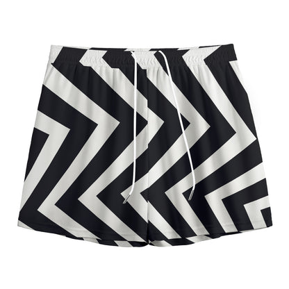 Black And White Zigzag Dazzle Print Mesh Shorts