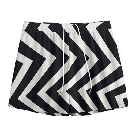 Black And White Zigzag Dazzle Print Mesh Shorts