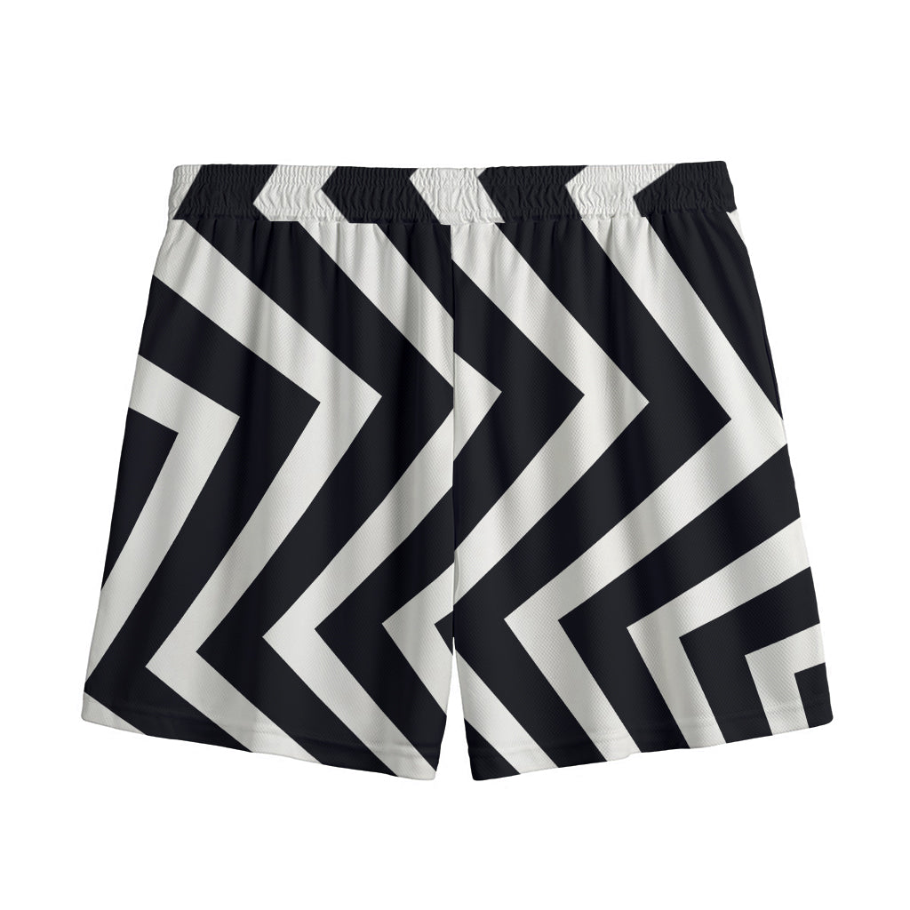 Black And White Zigzag Dazzle Print Mesh Shorts