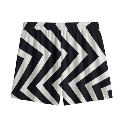 Black And White Zigzag Dazzle Print Mesh Shorts