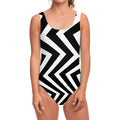 Black And White Zigzag Dazzle Print One Piece Swimsuit