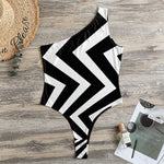 Black And White Zigzag Dazzle Print One Shoulder Bodysuit