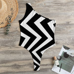 Black And White Zigzag Dazzle Print One Shoulder Bodysuit