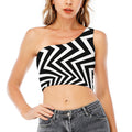 Black And White Zigzag Dazzle Print One Shoulder Crop Top
