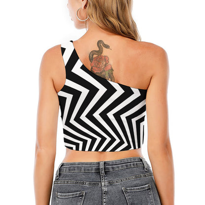 Black And White Zigzag Dazzle Print One Shoulder Crop Top