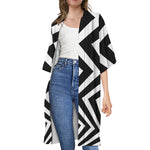 Black And White Zigzag Dazzle Print Open Front Beach Cover Up