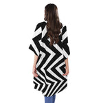 Black And White Zigzag Dazzle Print Open Front Beach Cover Up
