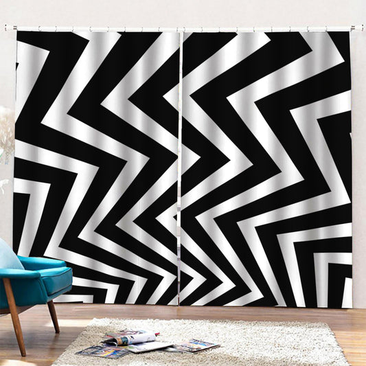 Black And White Zigzag Dazzle Print Pencil Pleat Curtains