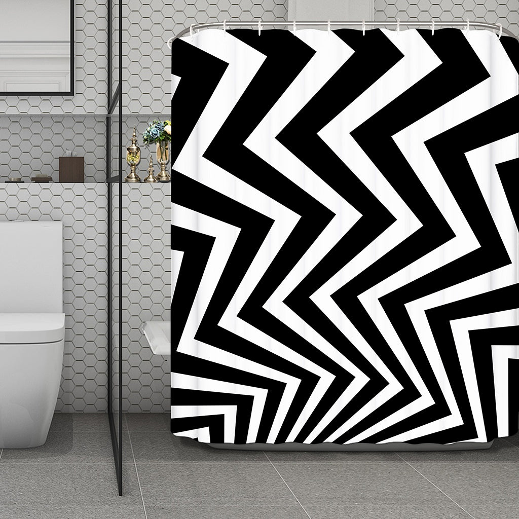 Black And White Zigzag Dazzle Print Polyester Shower Curtain