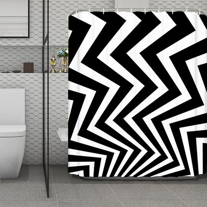 Black And White Zigzag Dazzle Print Polyester Shower Curtain