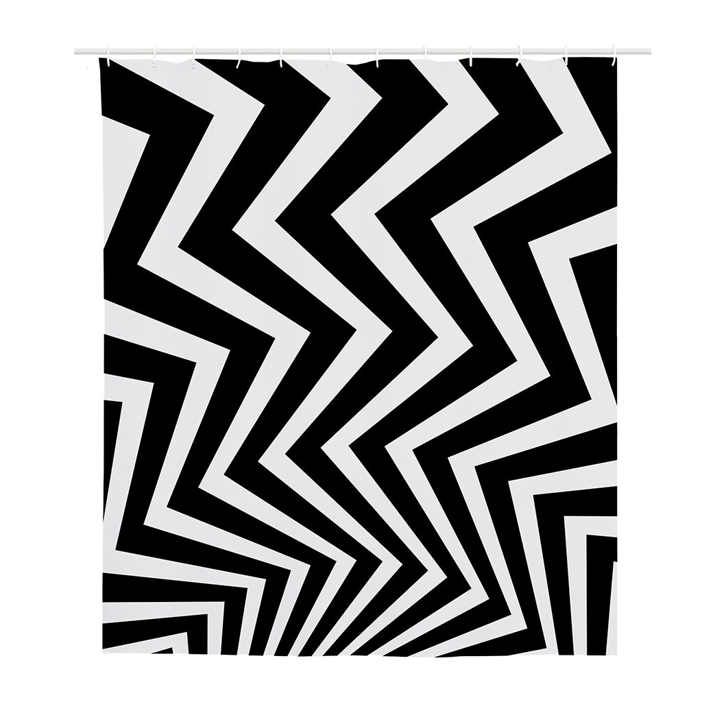 Black And White Zigzag Dazzle Print Polyester Shower Curtain