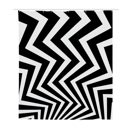 Black And White Zigzag Dazzle Print Polyester Shower Curtain
