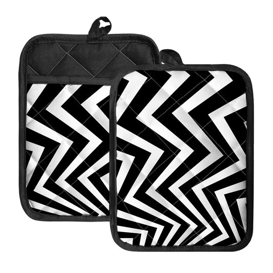 Black And White Zigzag Dazzle Print Pot Holders With Pocket
