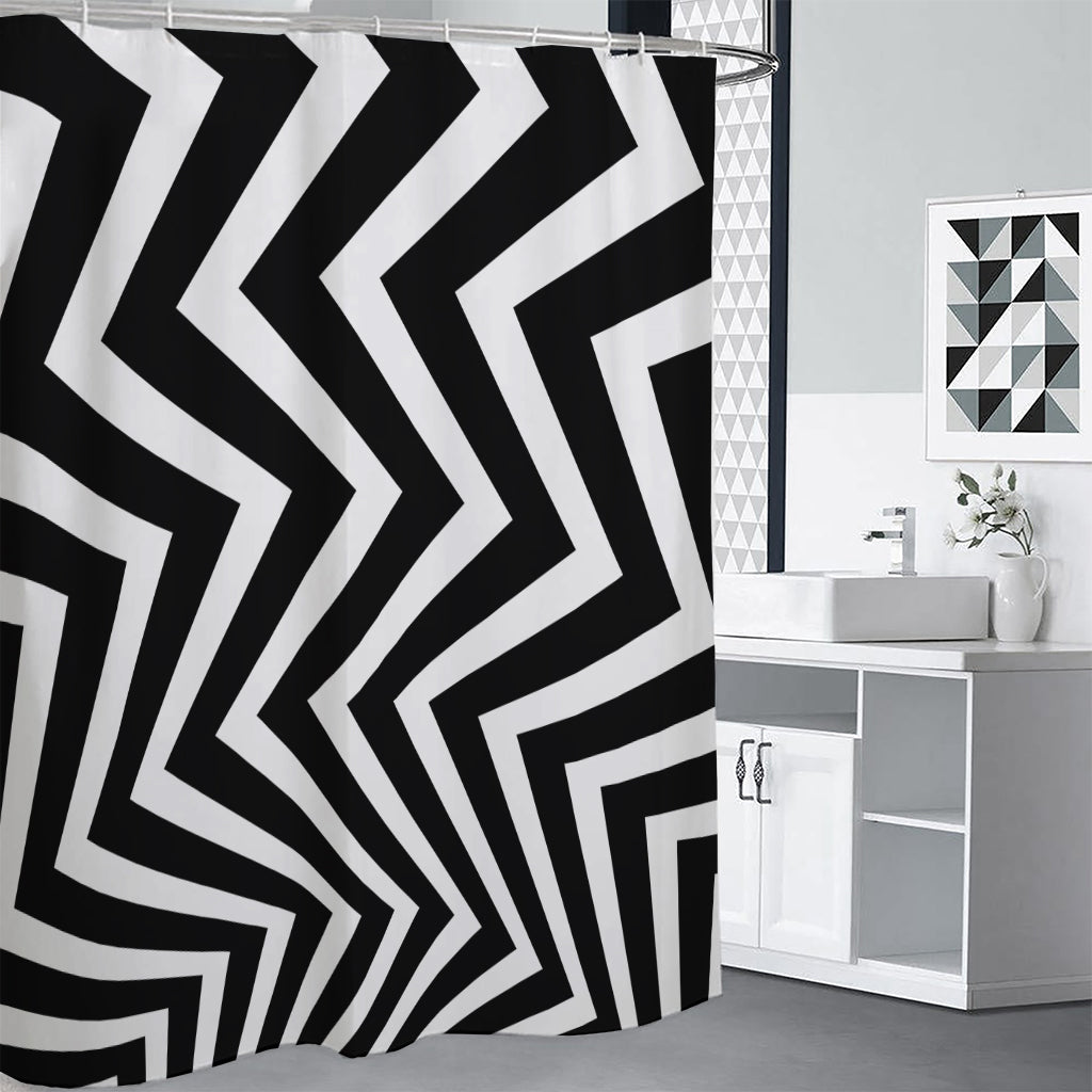 Black And White Zigzag Dazzle Print Premium Shower Curtain