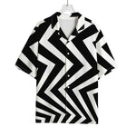 Black And White Zigzag Dazzle Print Rayon Hawaiian Shirt