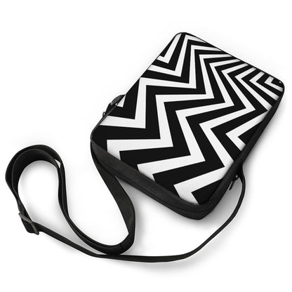 Black And White Zigzag Dazzle Print Rectangular Crossbody Bag