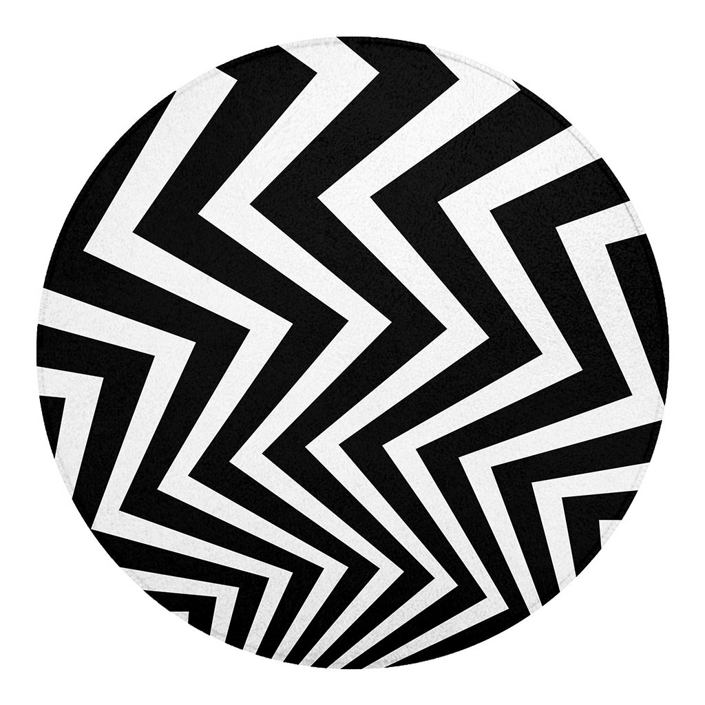 Black And White Zigzag Dazzle Print Round Blanket