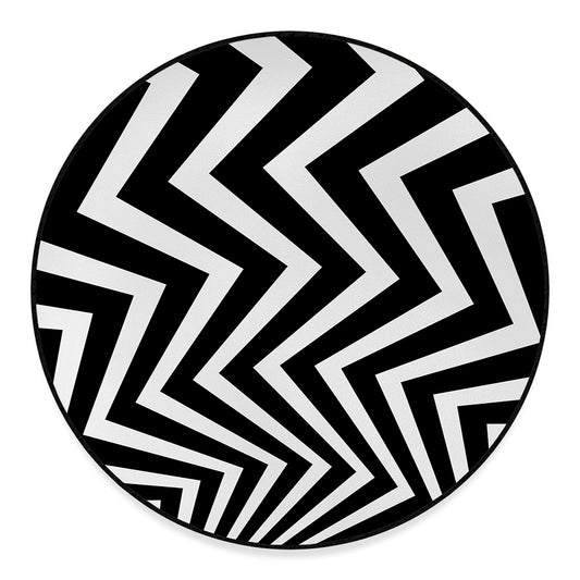 Black And White Zigzag Dazzle Print Round Floor Mat