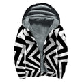 Black And White Zigzag Dazzle Print Sherpa Lined Zip Up Hoodie