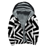 Black And White Zigzag Dazzle Print Sherpa Lined Zip Up Hoodie