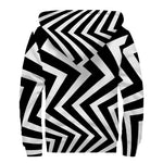 Black And White Zigzag Dazzle Print Sherpa Lined Zip Up Hoodie