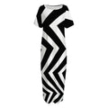Black And White Zigzag Dazzle Print Short Sleeve Long Nightdress