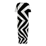 Black And White Zigzag Dazzle Print Short Sleeve Long Nightdress
