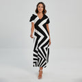 Black And White Zigzag Dazzle Print Short Sleeve Maxi Dress