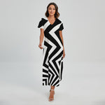 Black And White Zigzag Dazzle Print Short Sleeve Maxi Dress