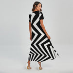 Black And White Zigzag Dazzle Print Short Sleeve Maxi Dress