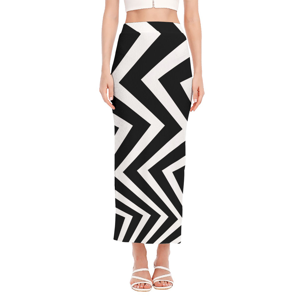 Black And White Zigzag Dazzle Print Side Slit Maxi Skirt