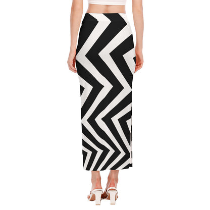 Black And White Zigzag Dazzle Print Side Slit Maxi Skirt