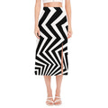Black And White Zigzag Dazzle Print Side Slit Midi Skirt