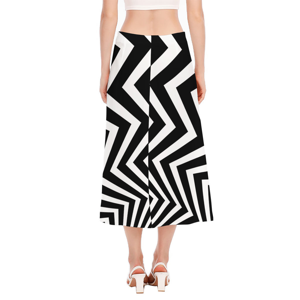 Black And White Zigzag Dazzle Print Side Slit Midi Skirt