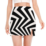 Black And White Zigzag Dazzle Print Side Slit Mini Skirt