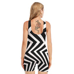 Black And White Zigzag Dazzle Print Sleeveless One Piece Swimsuit
