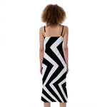 Black And White Zigzag Dazzle Print Slim Fit Midi Cami Dress