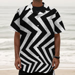 Black And White Zigzag Dazzle Print Textured Short Sleeve Shirt