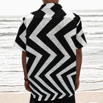 Black And White Zigzag Dazzle Print Textured Short Sleeve Shirt