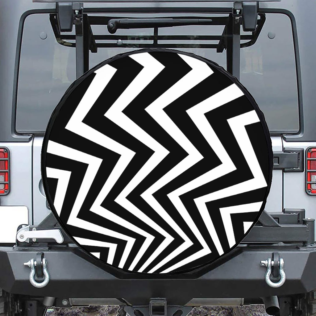 Black And White Zigzag Dazzle Print Tire Cover