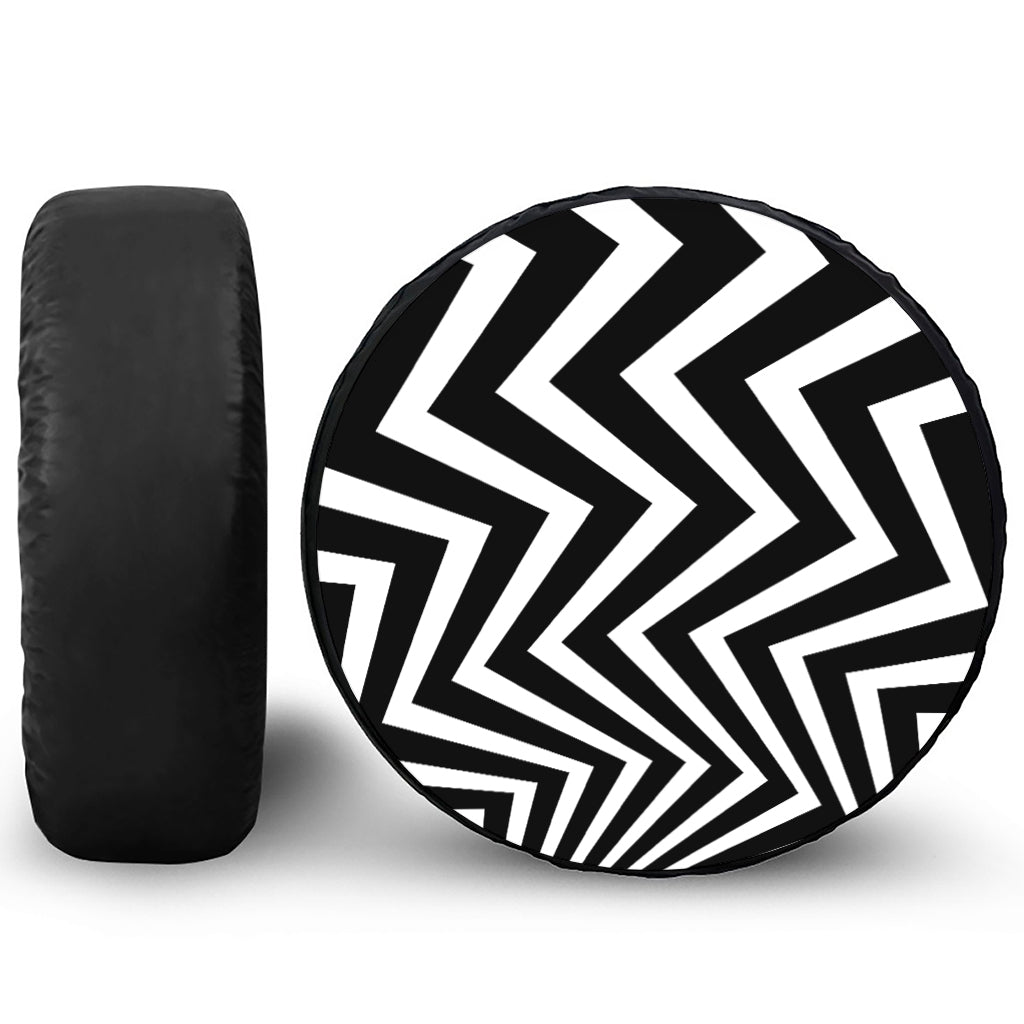 Black And White Zigzag Dazzle Print Tire Cover